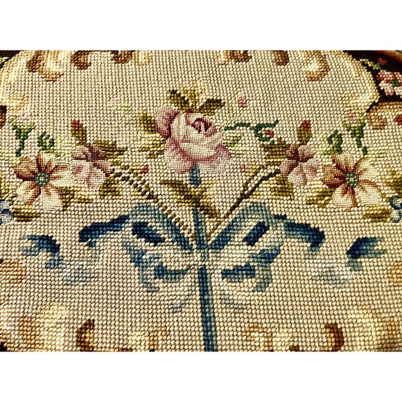 Set of 2 Vintage Petit Point Floral Pillows-Oval-Brown Velvet Backs-Needlepoint - Picture 3 of 8